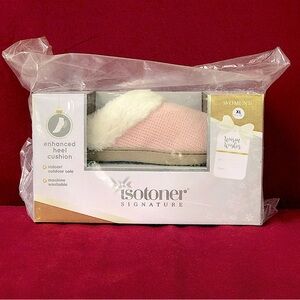 💖NWT Isotoner Signature Cozy Pink Knit Faux-Fur Lined Women's Slip-On Slippers